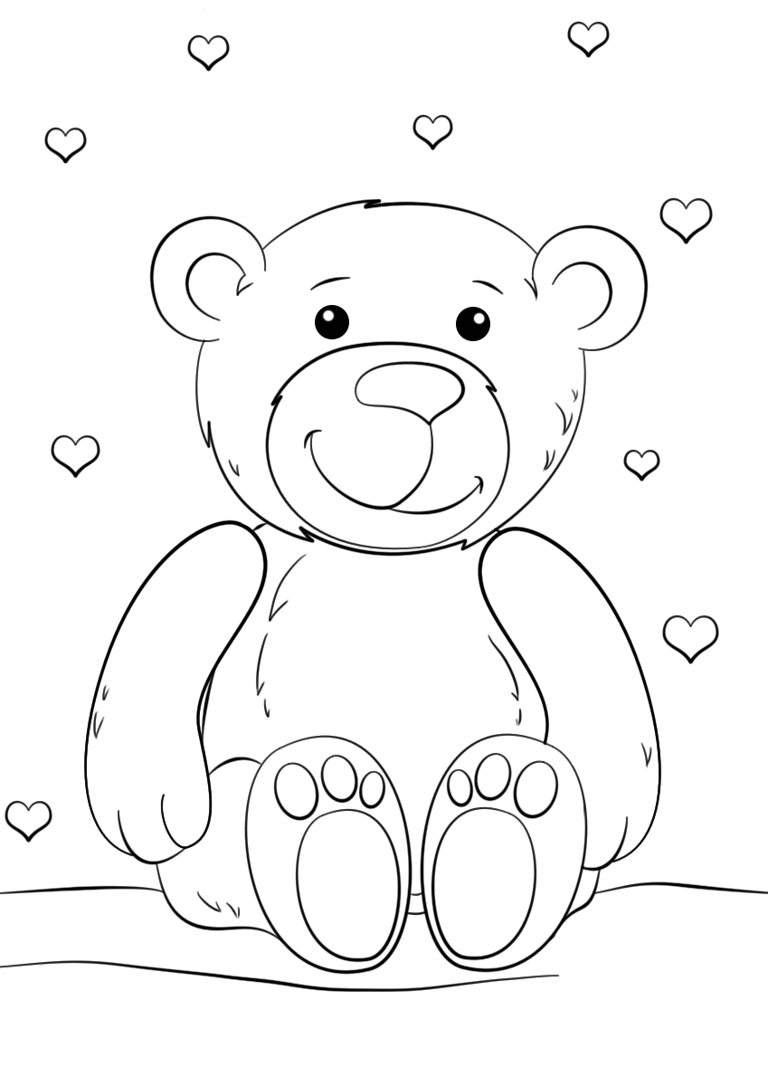 Teddy Bear Valentines Love Heart Coloring Page