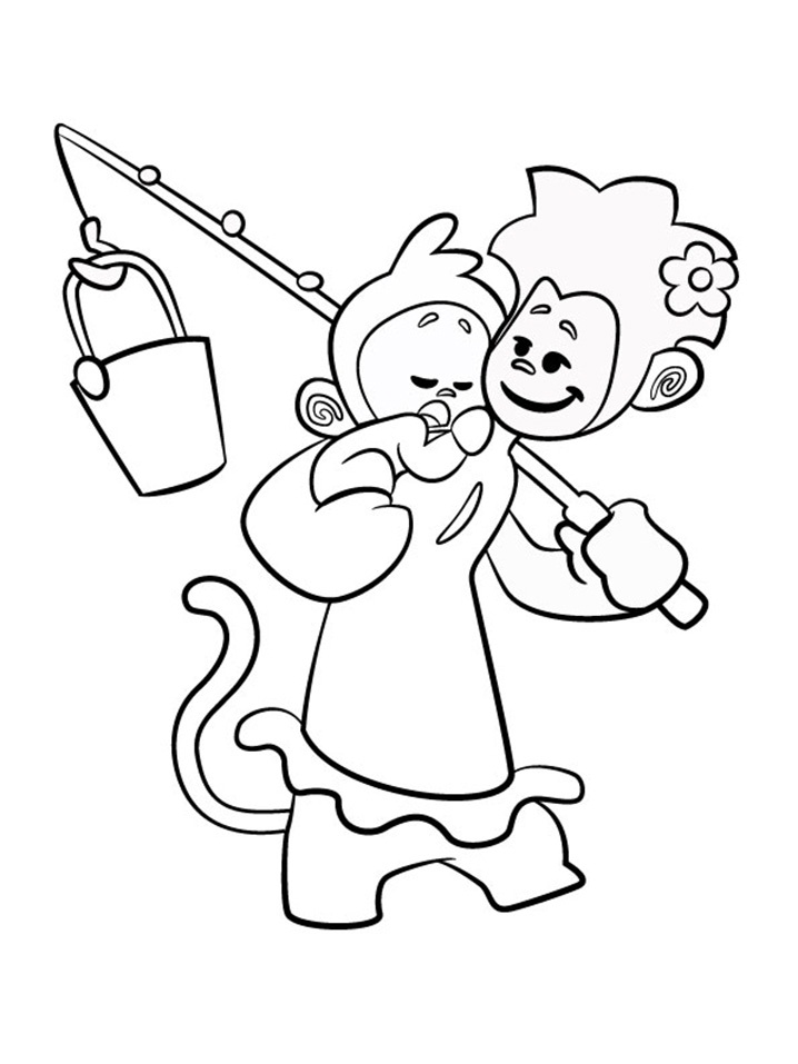 Tee and Mo Go Fishing Coloring Page