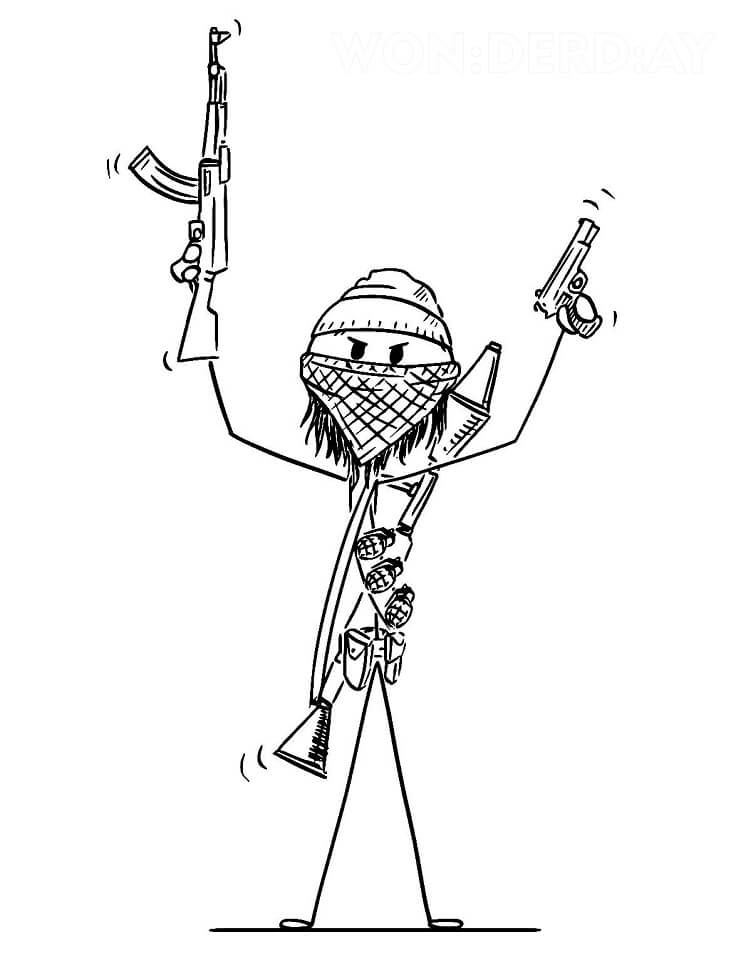 Terrorist Stickman Coloring Page