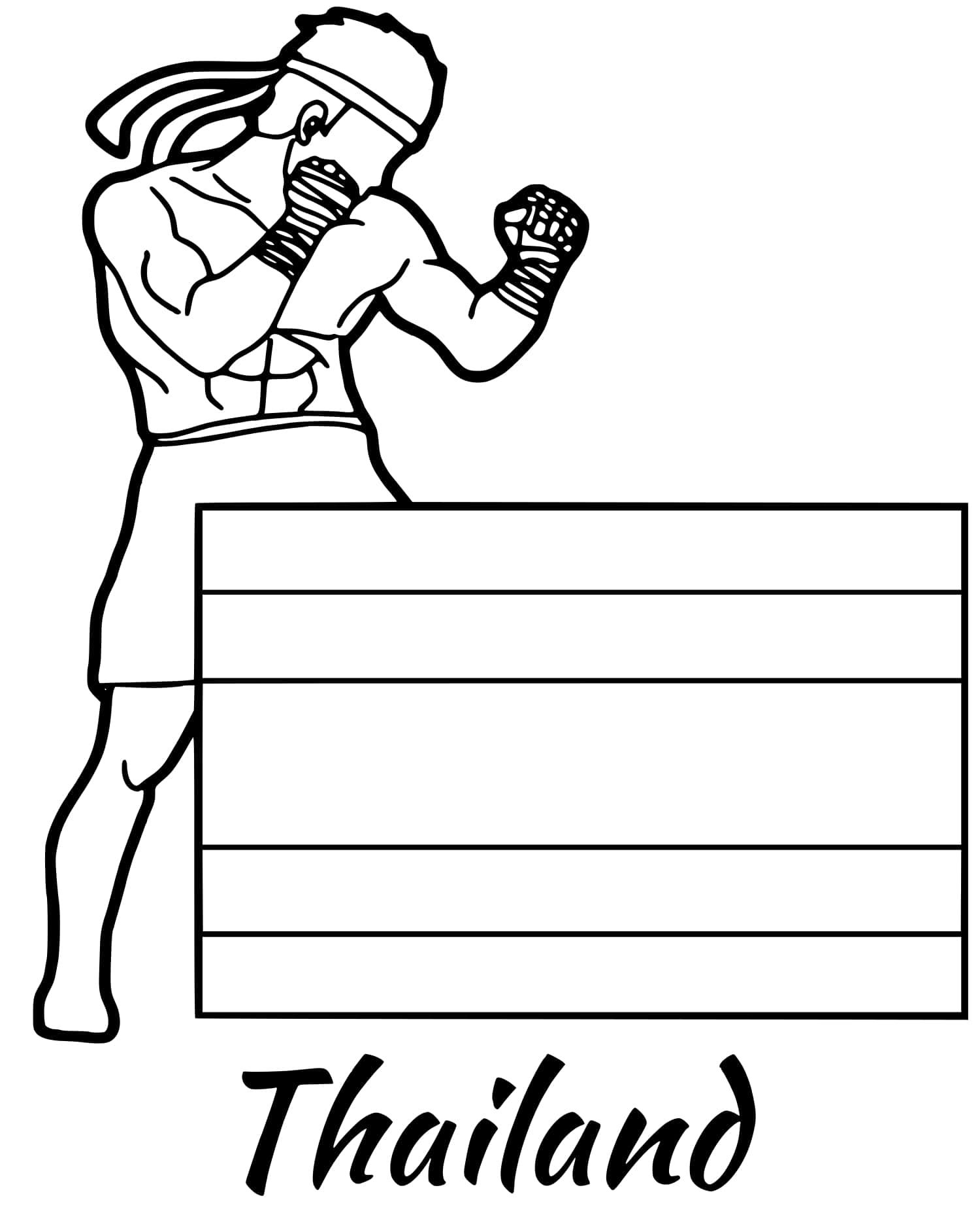 Thailand Flag Muay Thai Coloring Page
