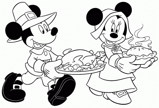 Thanksgiving Disney Mickey And Minnie Mouse Coloring Page