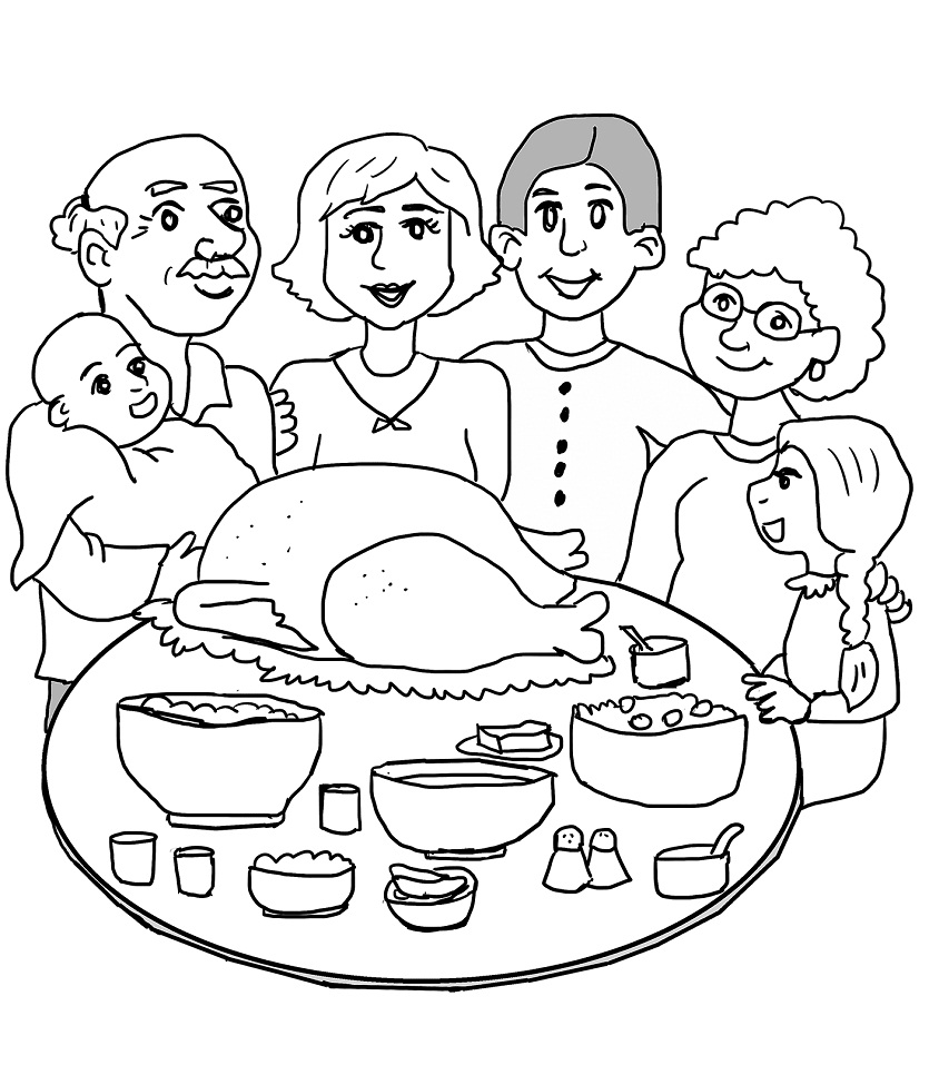 Thanksgiving Family Dinner Coloring Page