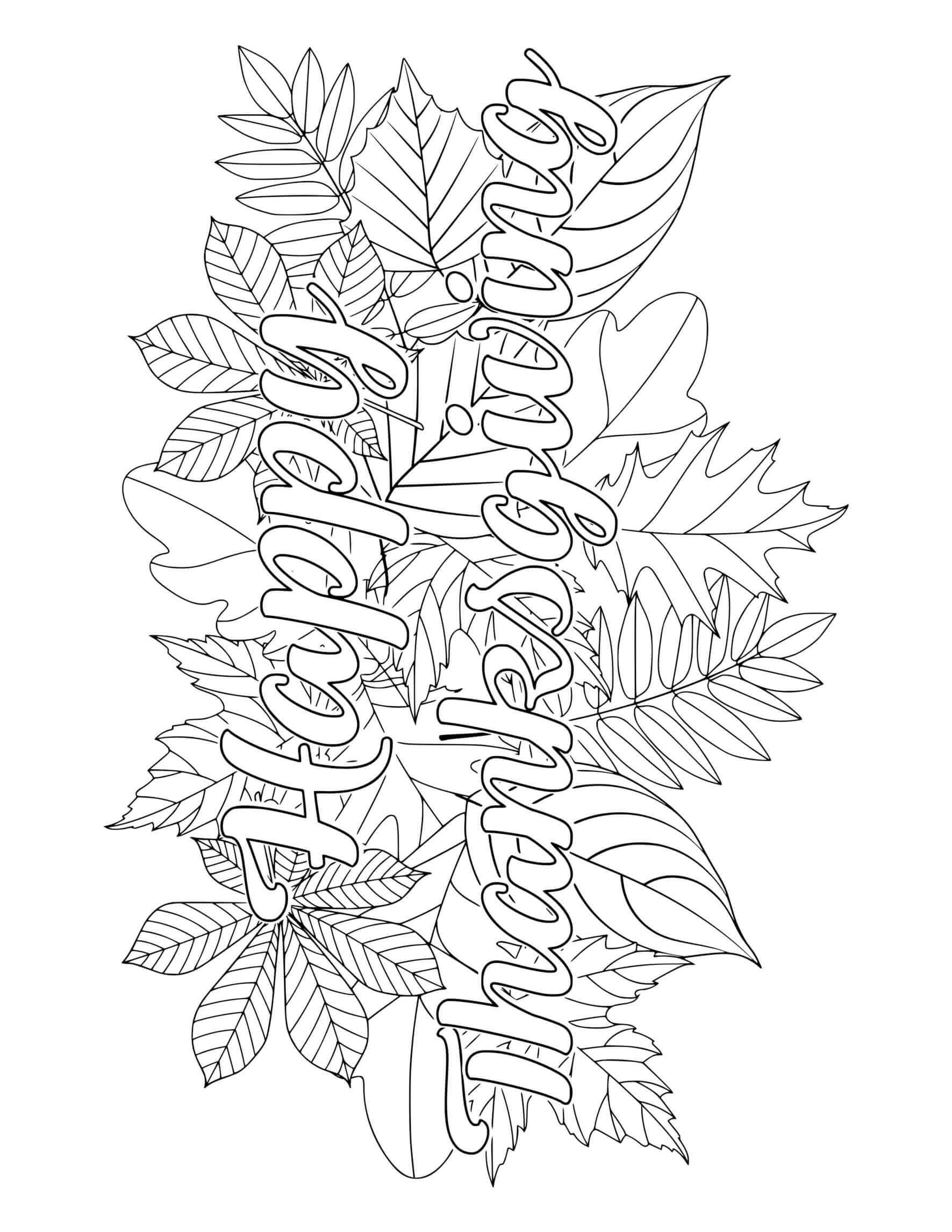 Thanksgiving Happy Thanksgiving Fall Leaves Coloring Page