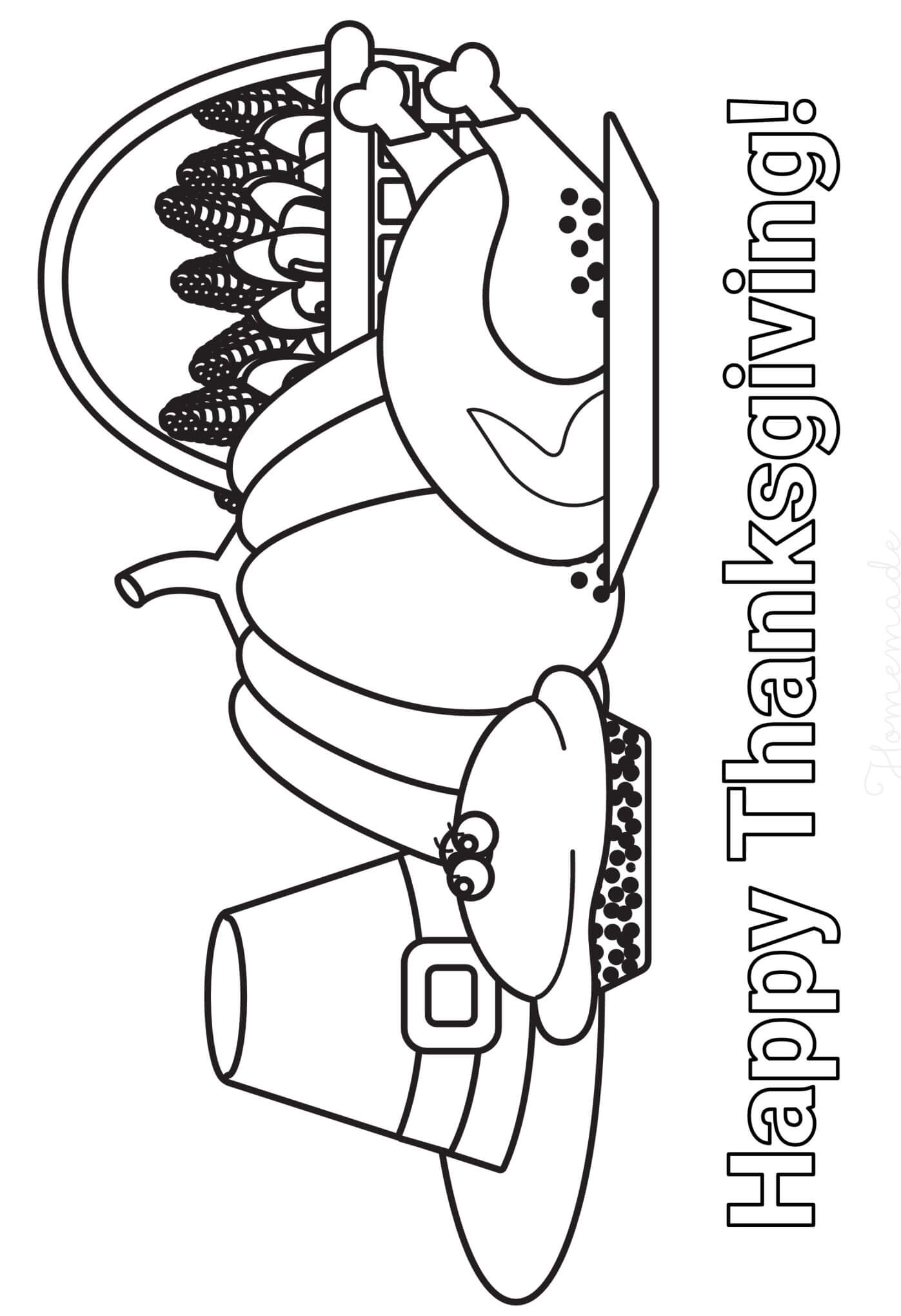 Thanksgiving Happy Thanksgiving Hat Pumpkin Corn Pie Coloring Page