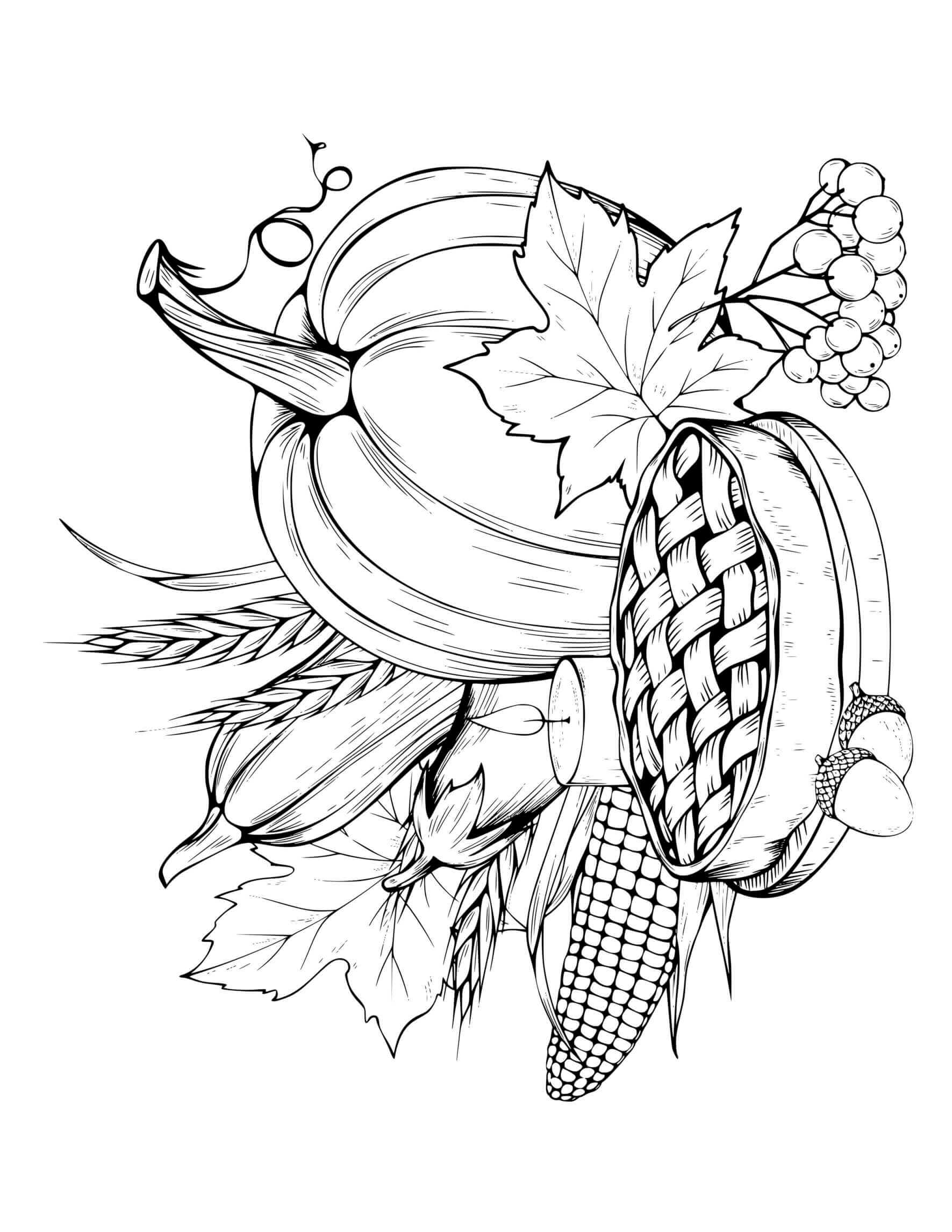 Thanksgiving Harvest To Color With Pie