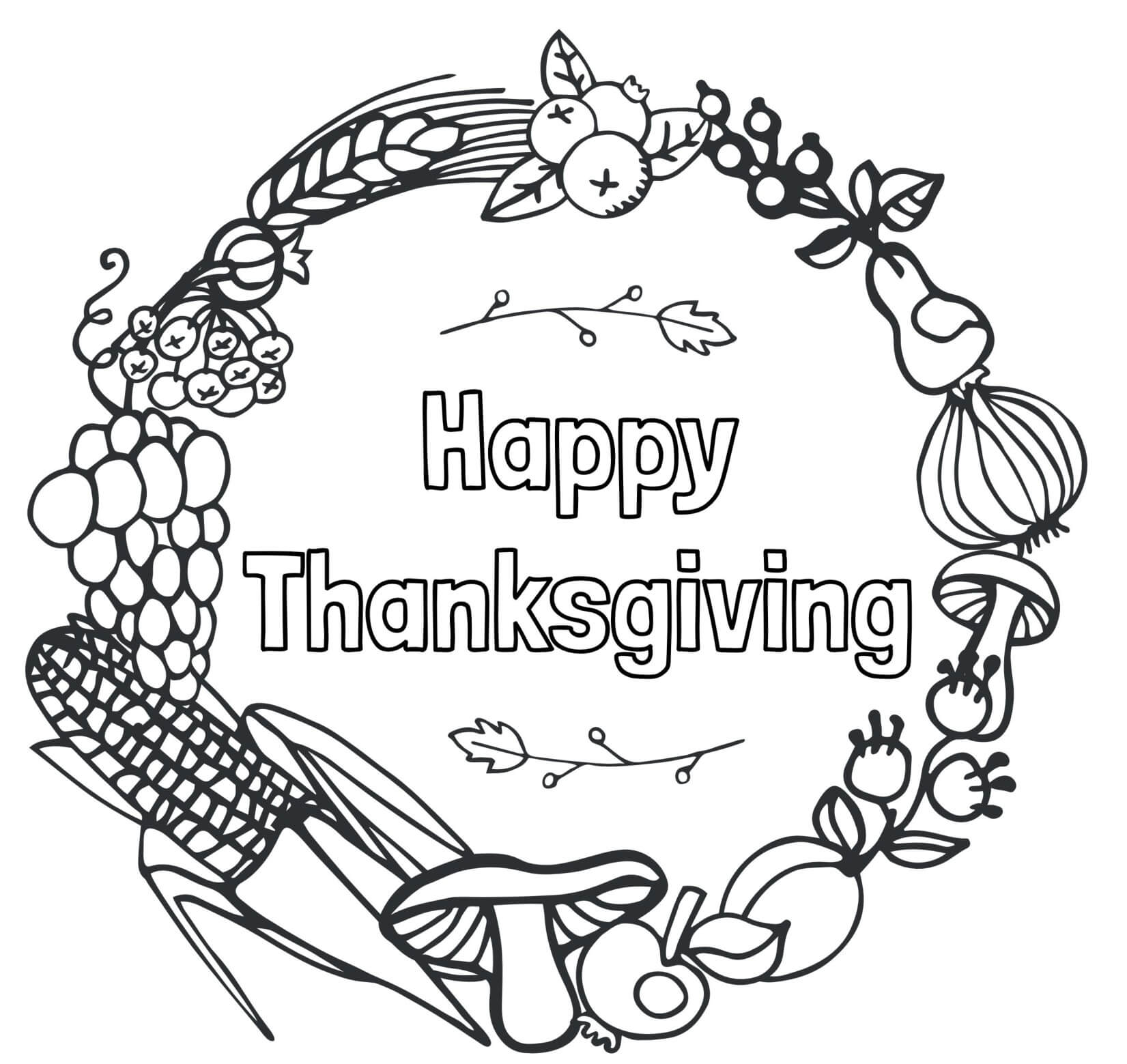 Thanksgiving Harvest Wreath Coloring Page