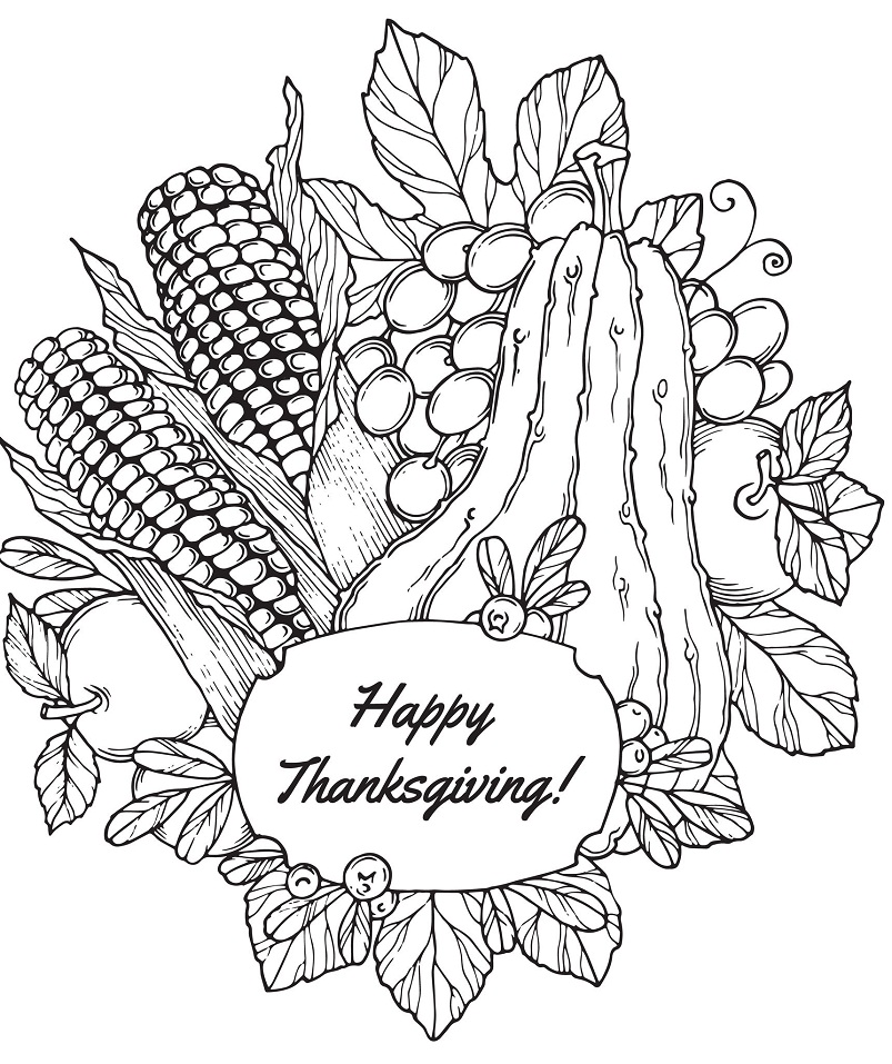 Thanksgiving with Vegetables Coloring Page