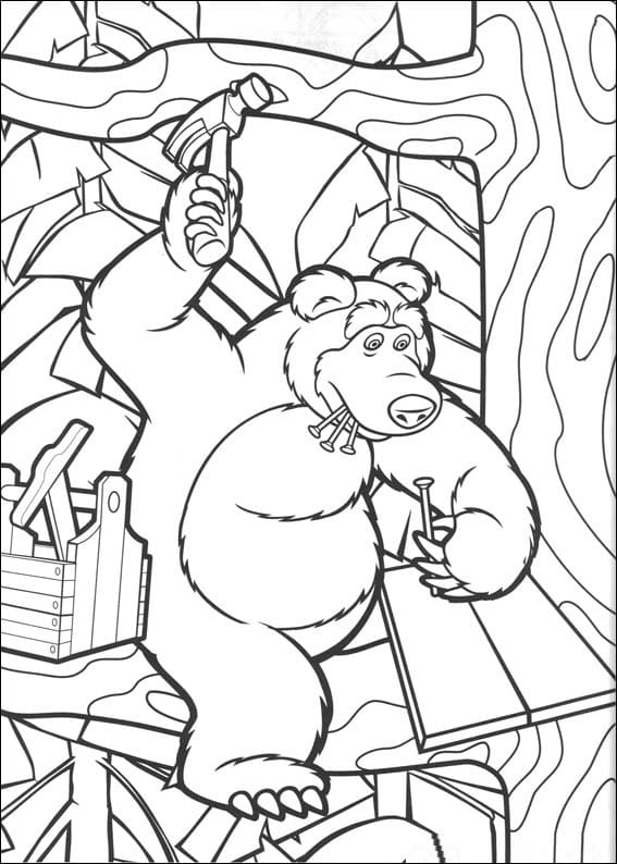 The Bear is Working Coloring Page
