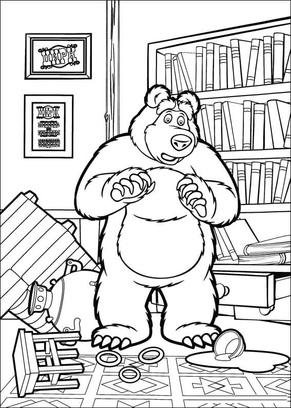The Bear Messing Up Coloring Page