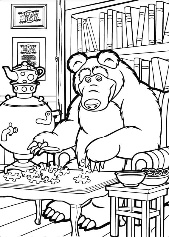 The Bear Playing Puzzles Coloring Page