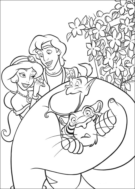 The Genie Hugs Tiger Disney Coloring Pagesfa03