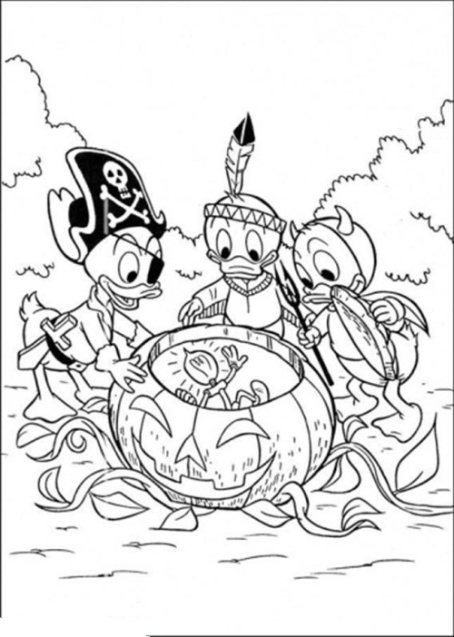 The Kids In Halloween Disney Coloring Pages