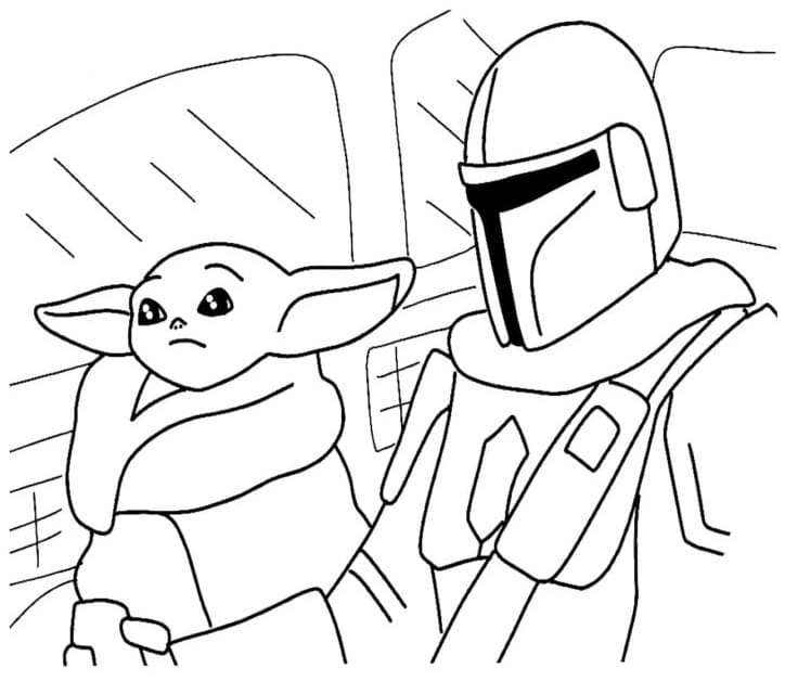 The Mandalorian and Baby Yoda Coloring Page