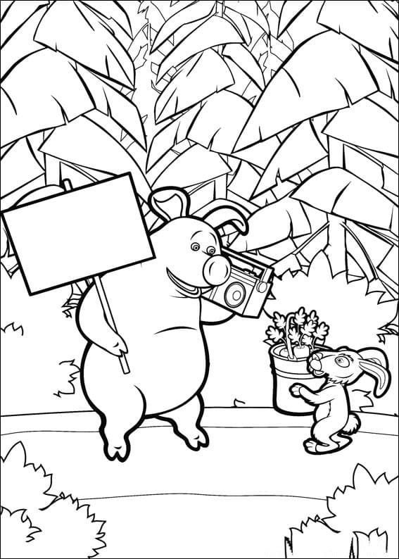 The Pig and Rabbits Coloring Page