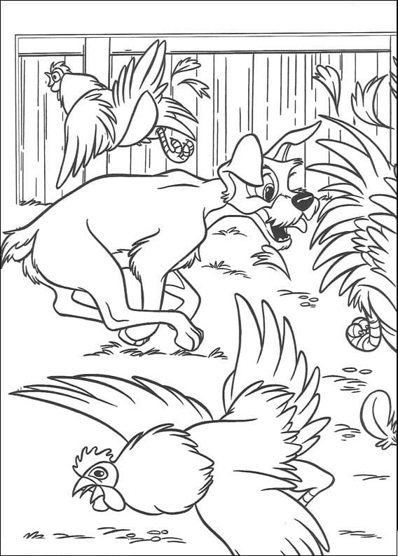 The Tramp and Chickens Coloring Page