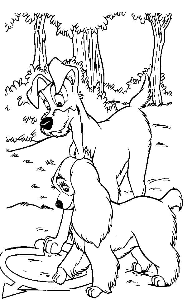 The Tramp and Lady Coloring Page