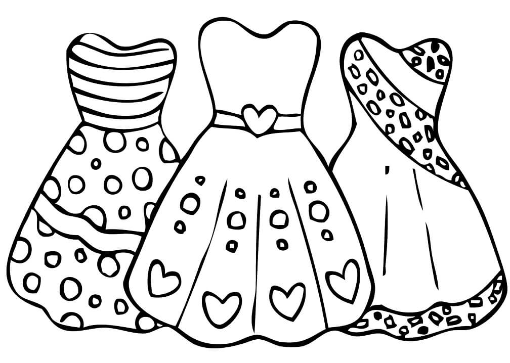 Three Dresses Coloring Page