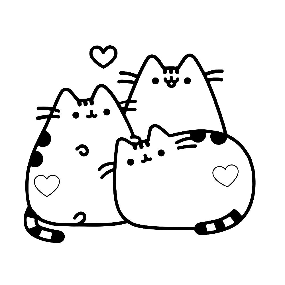 Three Lovely Pusheen Coloring Page