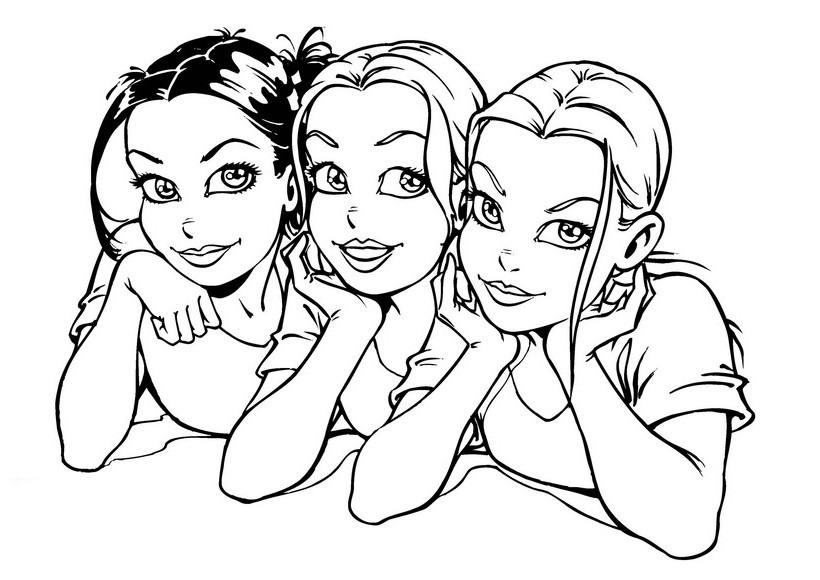 Three Smiley Girls For Girls Coloring Page
