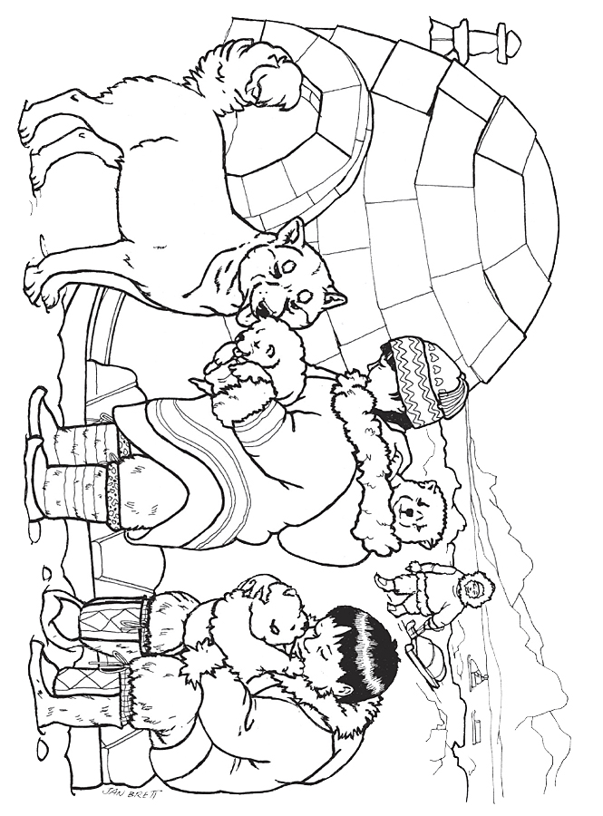 Three Snow Bears Husky Pups Coloring Page By Jan Brett Coloring Page