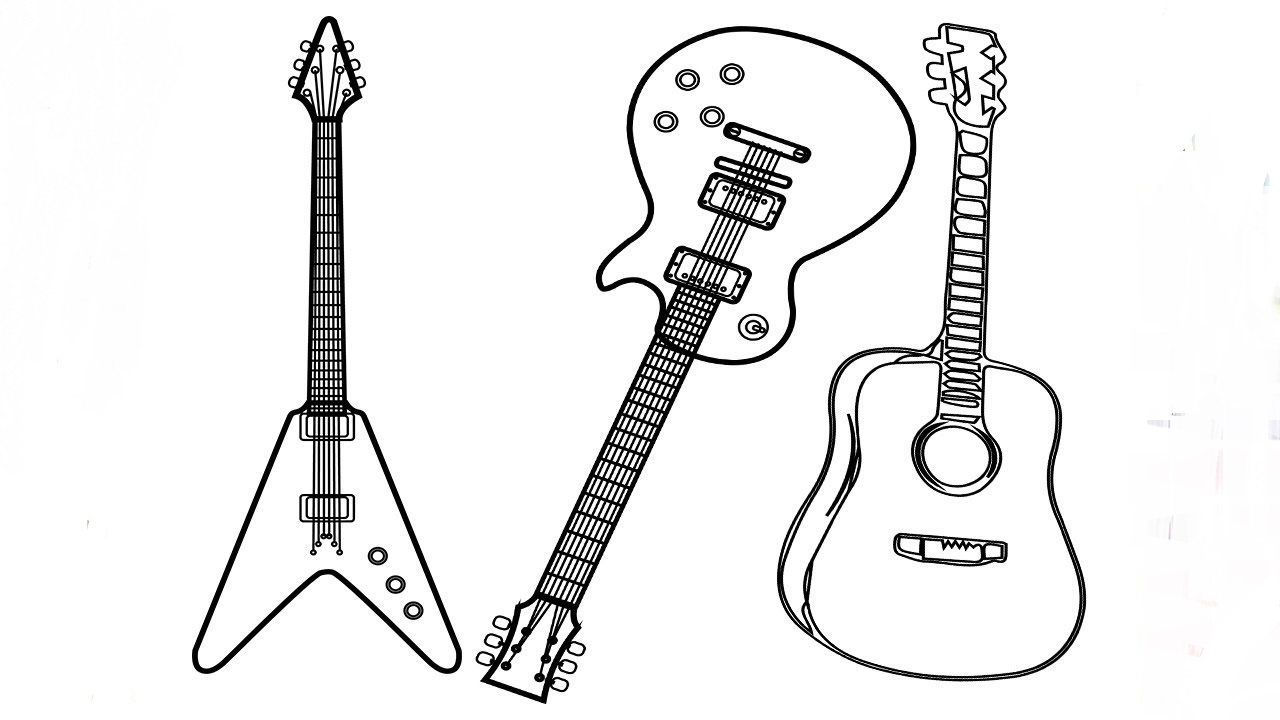 Three Types Of Guitar Coloring Page
