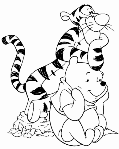 Tiger And Pooh Smiling Coloring Page