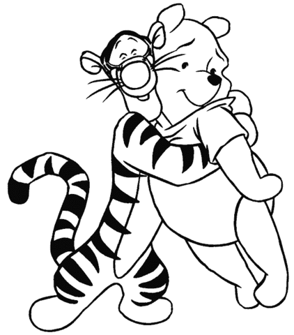 Tiger Hugging Pooh Coloring Page