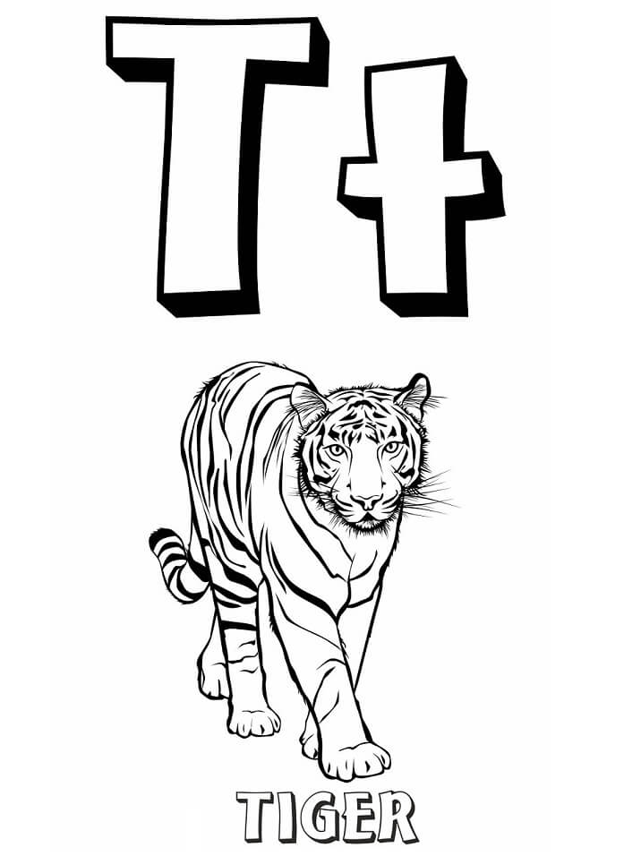Tiger Letter T 2 Coloring Page