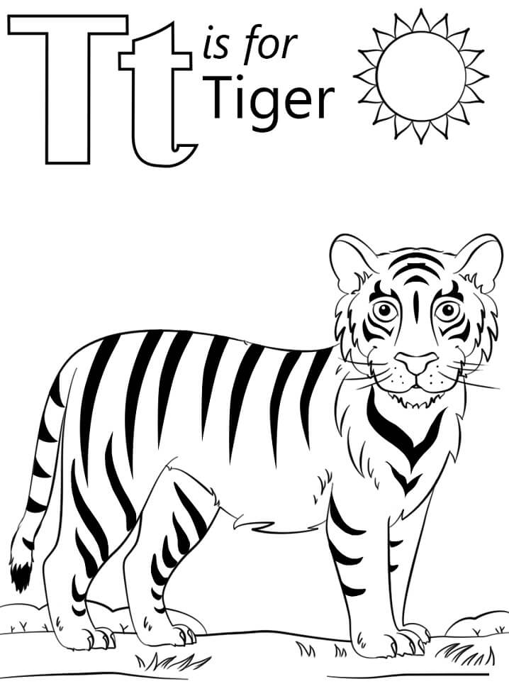 Tiger Letter T Coloring Page