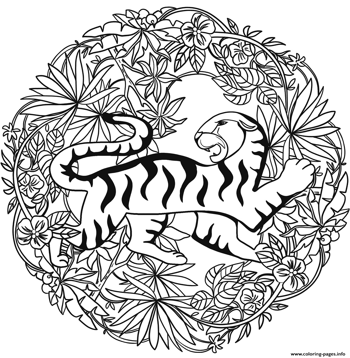 Tiger Mandala Animal Coloring Page