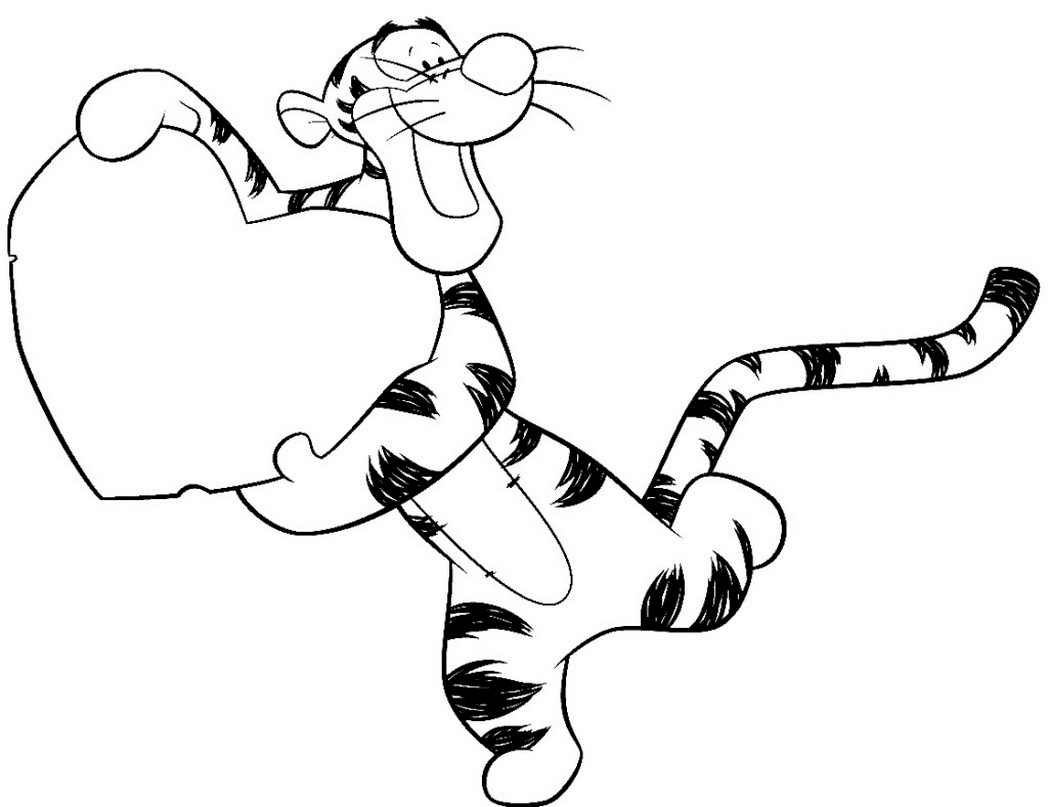 Tiger With Heart Coloring Page