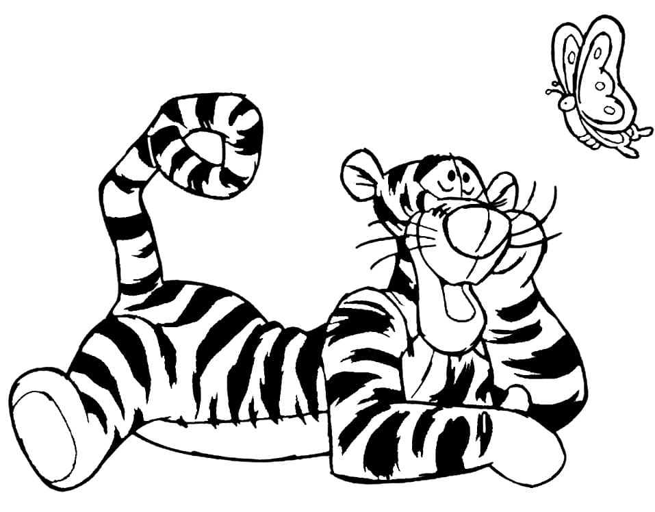 Tigger and Butterfly Coloring Page