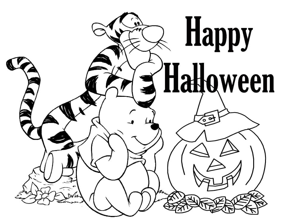 Tigger and Pooh on Halloween Coloring Page