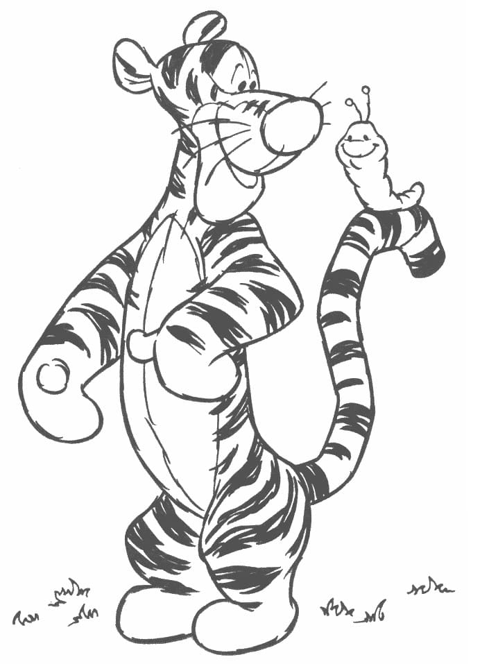 Tigger and Worm Coloring Page