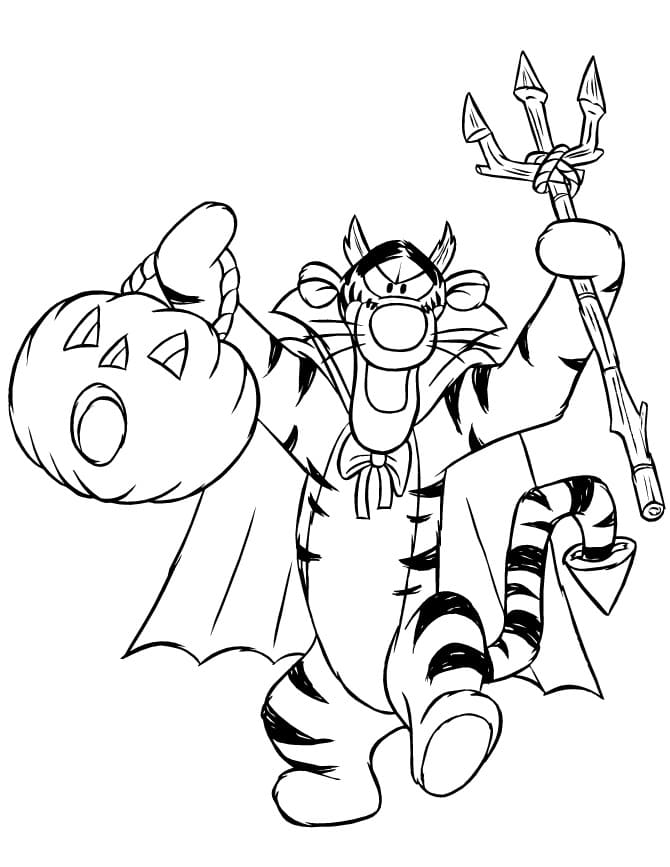 Tigger on Hallween Coloring Page