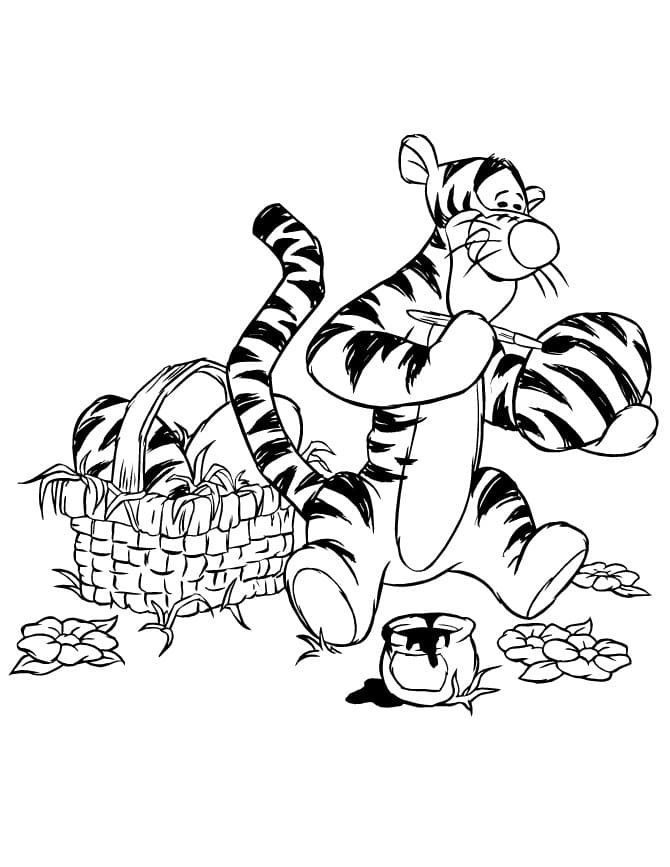 Tigger Painting Eggs Coloring Page