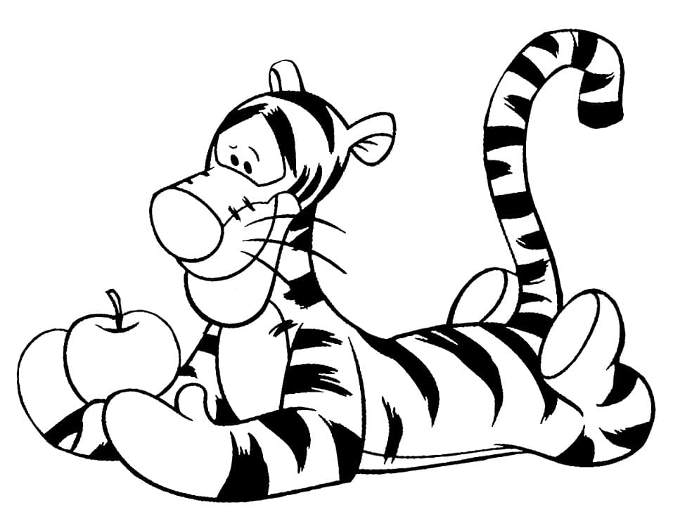 Tigger with an Apple Coloring Page