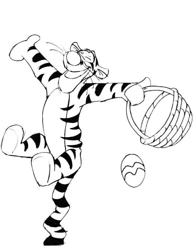Tigger with Easter Basket Coloring Page