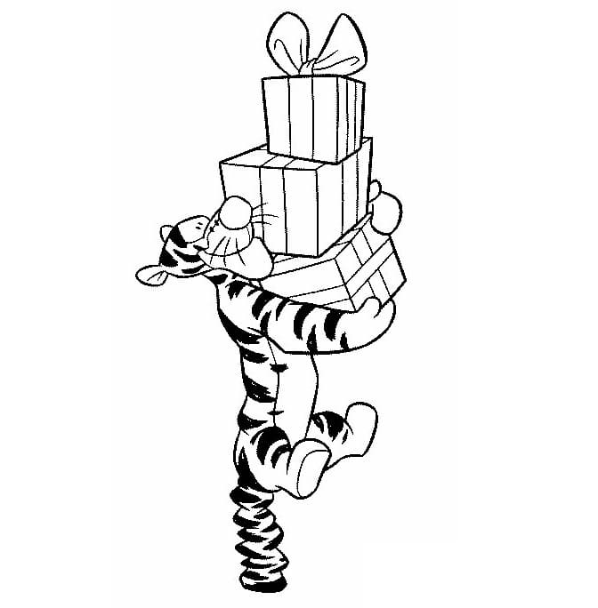 Tigger with Gifts Coloring Page