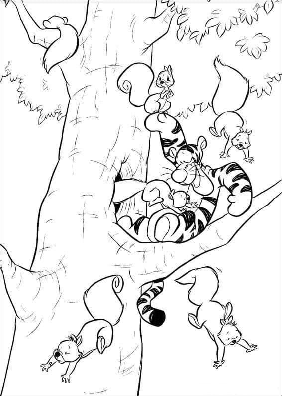 Tigger with Squirrels Coloring Page