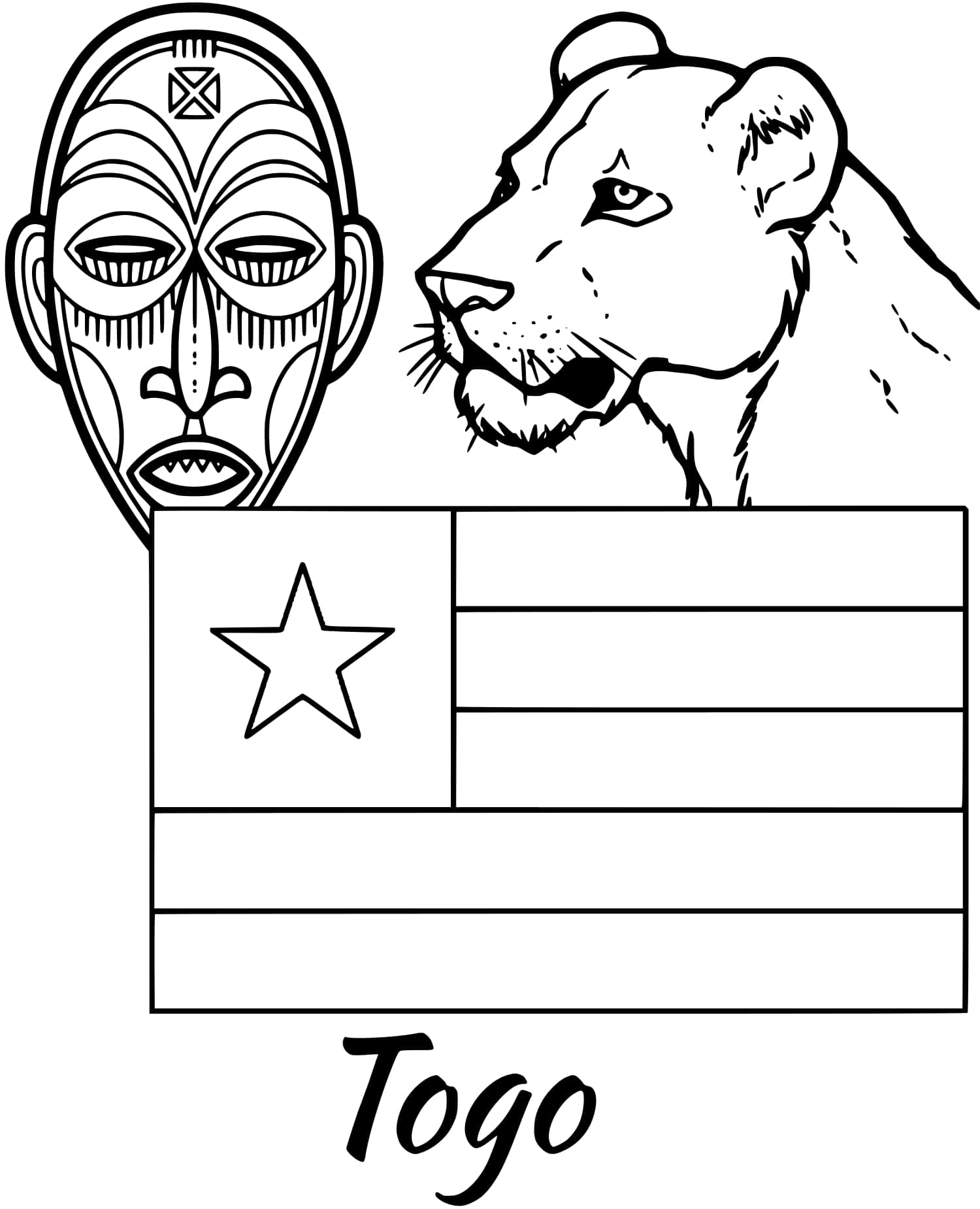 Togo Flag Tribal Mask Coloring Page