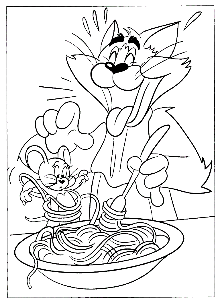 Tom And Jerry Having Pasta 4b70 Coloring Page