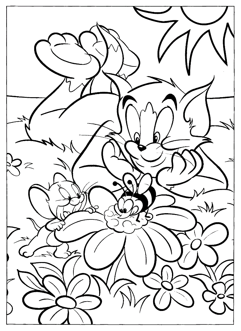 Tom And Jerry In A Garden Coloring Page