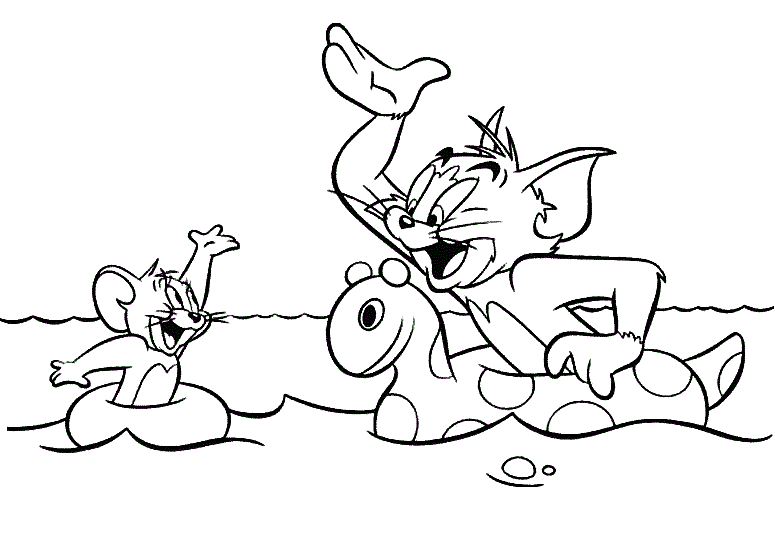 Tom And Jerry Swimming Coloring Page