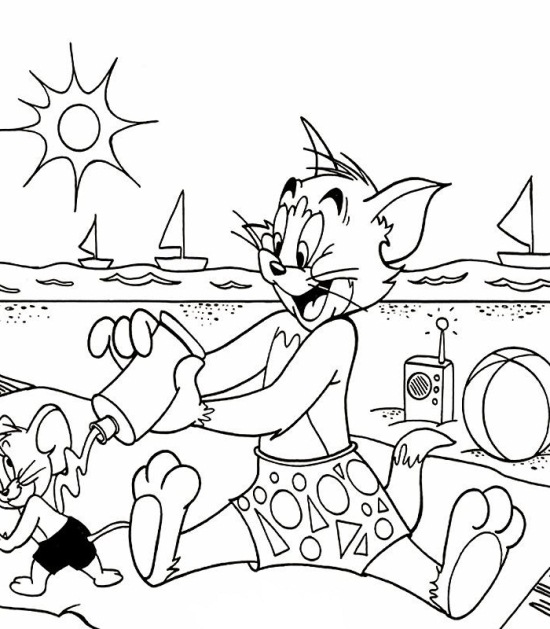 Tom Putting Sunblock On 3ddc Coloring Page