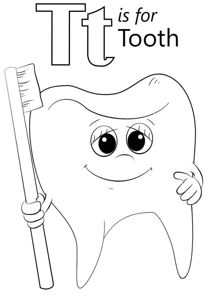 Tooth Letter T Coloring Page