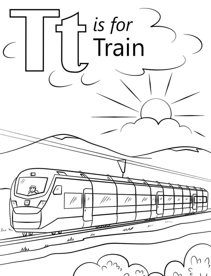 Train Letter T Coloring Page