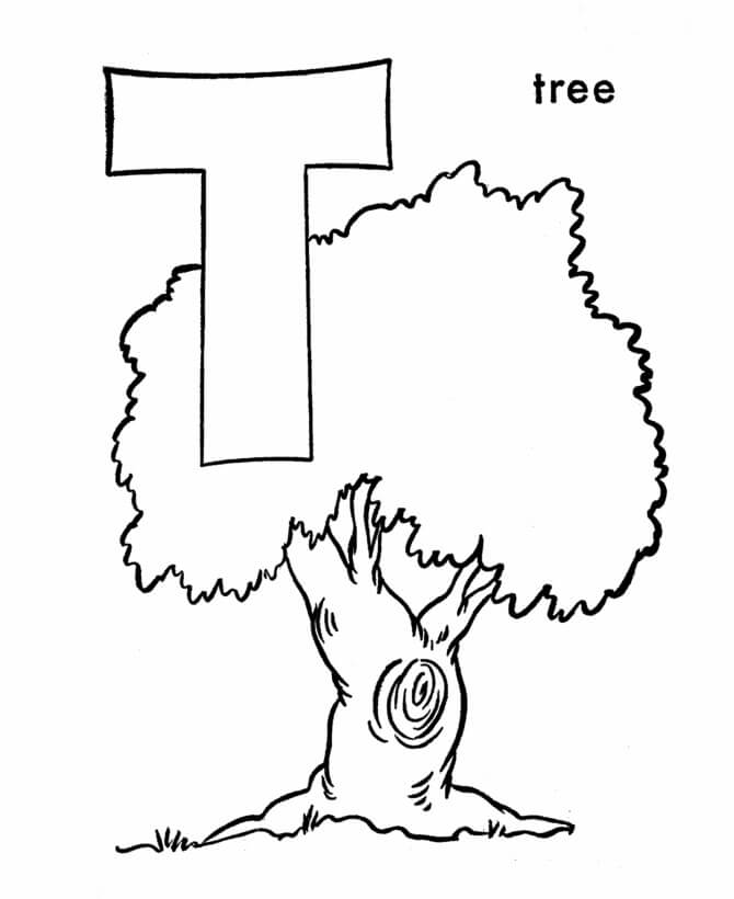 Tree Letter T 1 Coloring Page