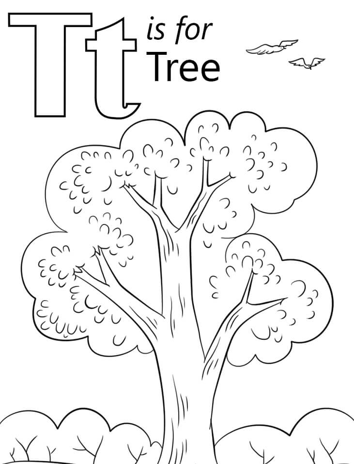 Tree Letter T Coloring Page
