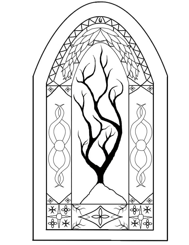 Tree Stained Glass Coloring Page